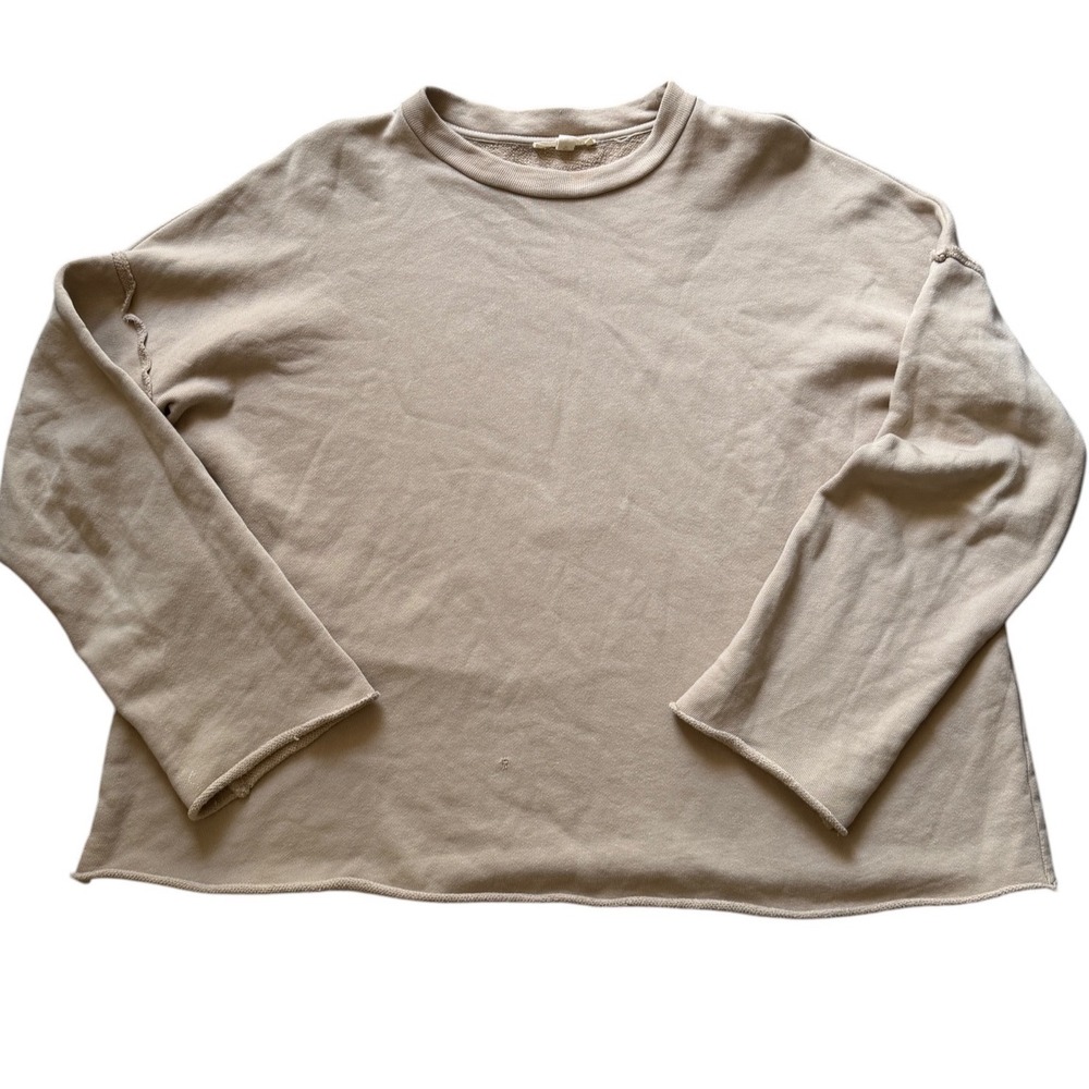 Eileen Fisher Tan Small Organic Cotton Pullover Sweatshirt Minimalist Capsule